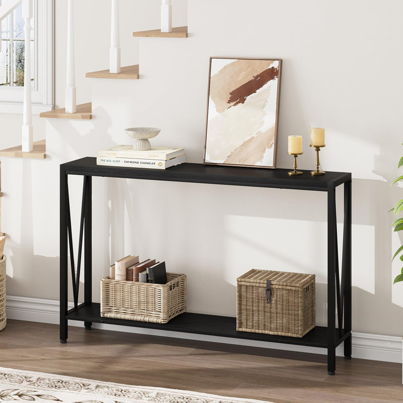 43" Console Table, 2-Tier Industrial Narrow Entryway Table , Long Sofa Table, Black