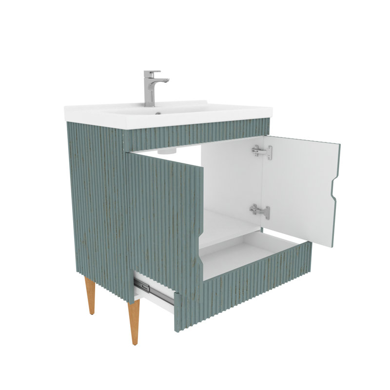 Sahra Single Bathroom Vanity with Ceramic Basin, Sea Green, 80cm