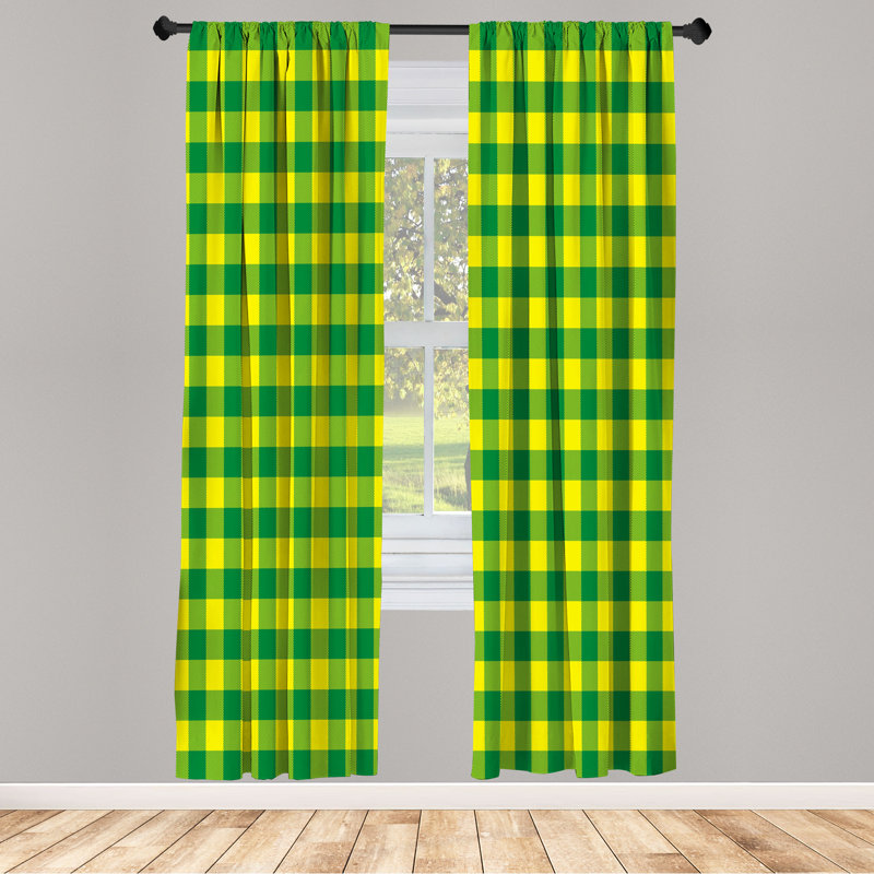 Charlton Home® Plaid Curtains, Lumberjack Buffalo Checks Art, Green/Yellow, 28" W x 95" L