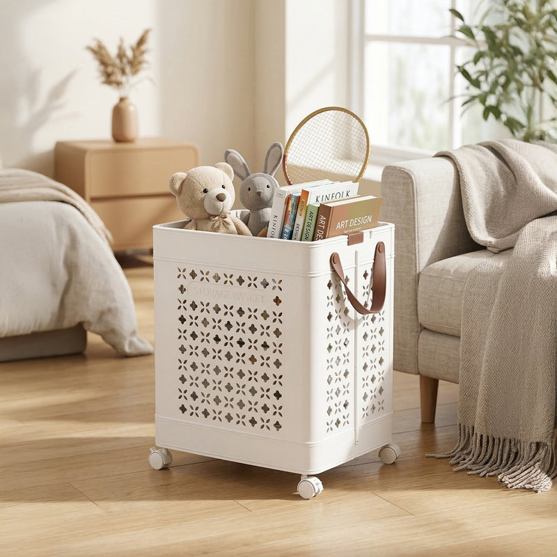 Plastic Laundry Basket, White