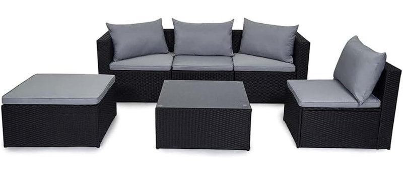 Miami 5 - Person Garden Lounge Set with Cushions, Dark Grey/Black