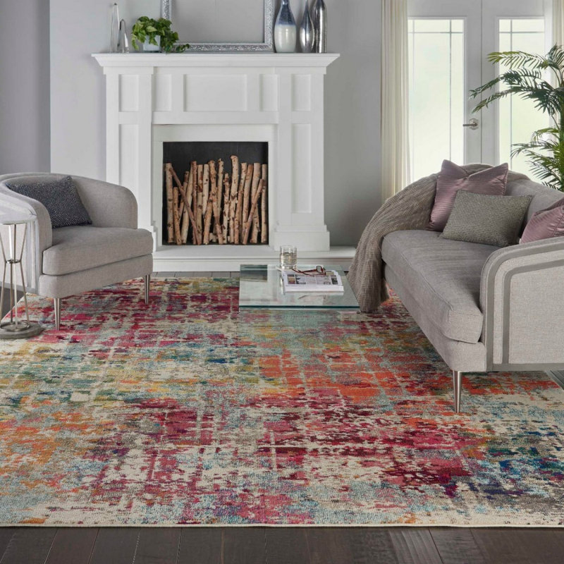 Pink Multi Rug, Stain Resistant Graphics Rug, Thick Abstract Rug, Pink Multi Modern Rug For Bedroom, Round 160 cm