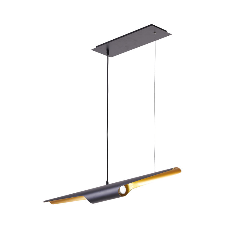 2-Light Black Tubed Pendant With A Gold Interior