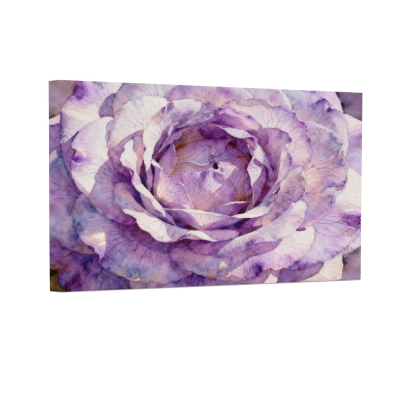 Plantes et fleurs, aquarelle de rose mauve, H 12 po x l 18 po