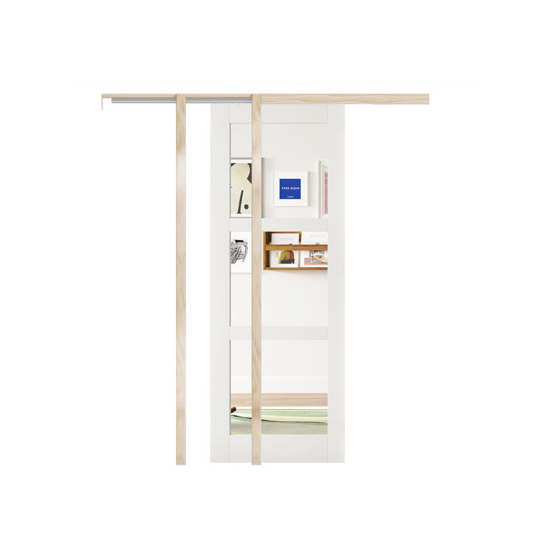 Porte coulissante à poche coulissante - Ensemble de quincaillerie à porte coulissante blanche avec miroir H 3 po
