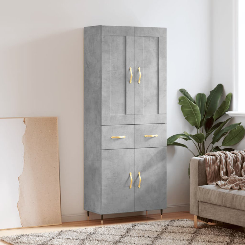 Yarbro 4 Door Manufactured Wood Wardrobe, Concrete Grey