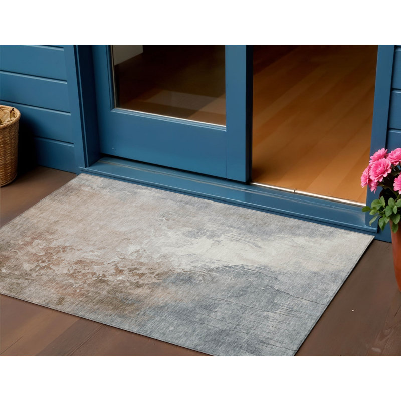 3' X 5' Rust And Gray Abstract Washable Indoor Outdoor Area Rug