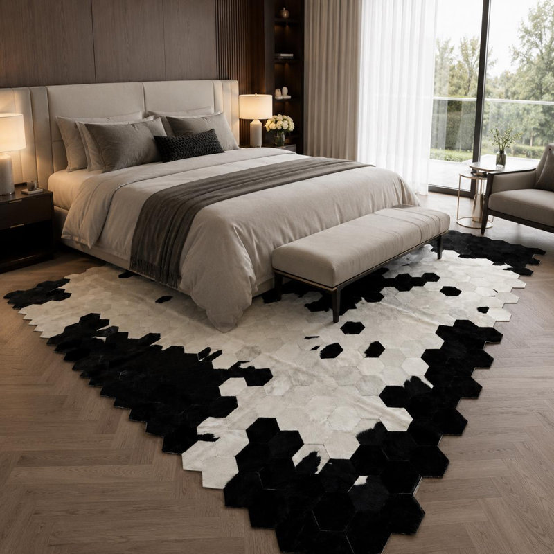 Tapis en cuir de vache fabriqué à la main, 6 x 9 pi