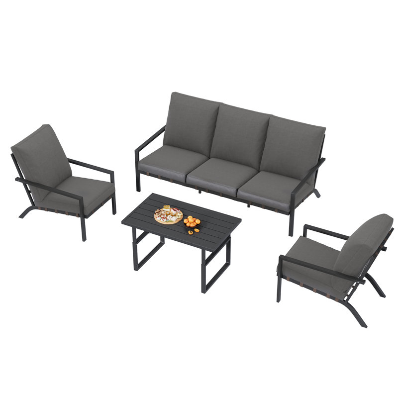 4-piece Outdoor Set: 3-seater Sofa, Armchairs & Coffee Table, Weather-resistant, Dark Grey