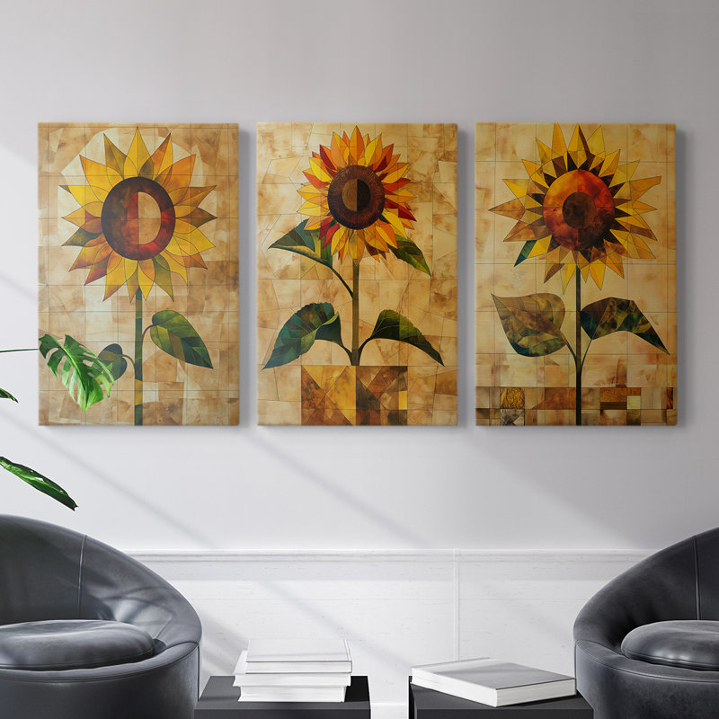 Série d'étude florale CLXII - Ensemble de 3 toiles tendues avec châssis - Prêt à être accroché, H 36 po x l 24 po