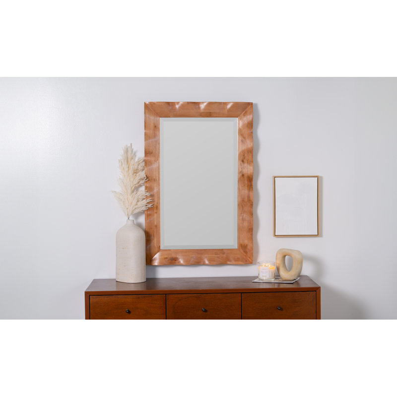 Shaya Rectangle Solid Wood Beveled Mirror, Brown