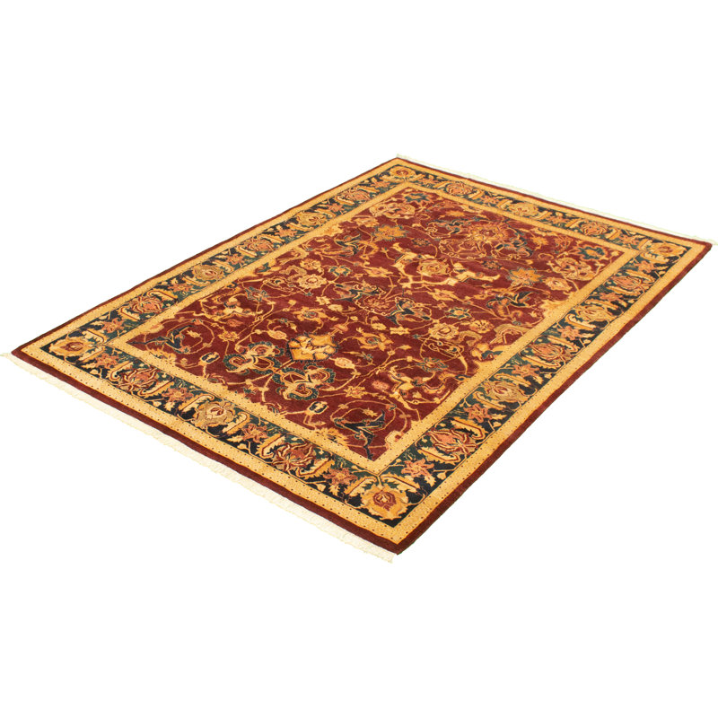 Tapis décoratif en laine de style persan rouge foncé de conception unique 6 pi 2 po x 8 pi 10 po noué à la main new age paki