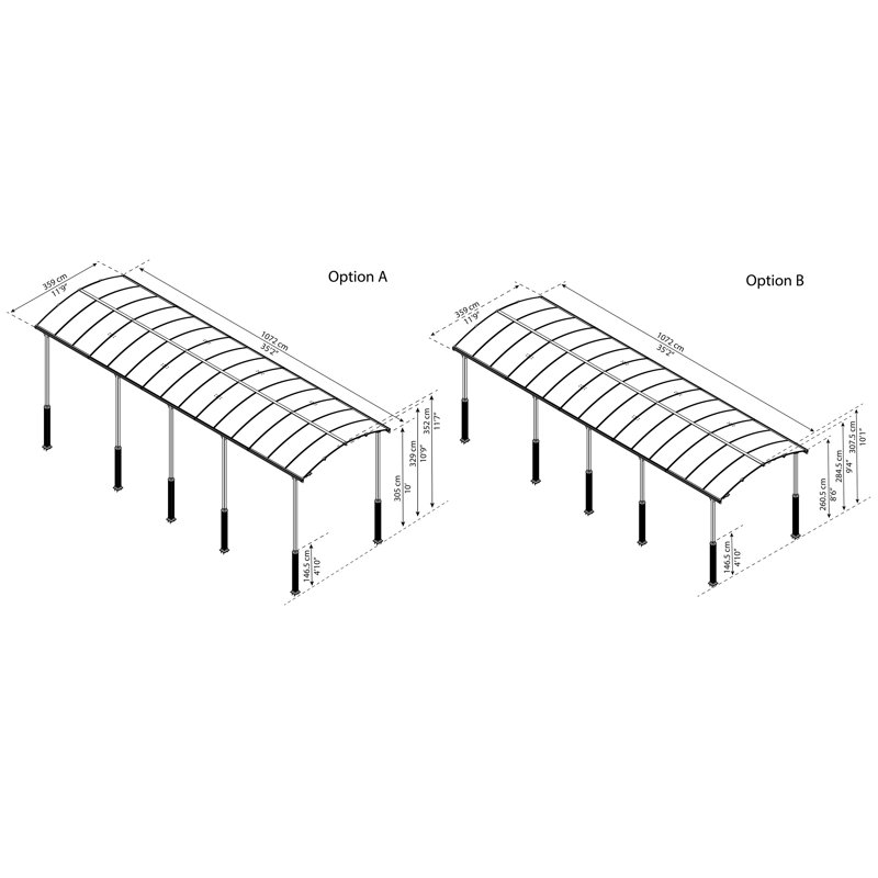 Palram - Canopia Arcadia Alpine 12' W x 35' D Polycarbonate Galvanized Steel Weather-Protected Carport Canopy for Cars Trucks RV Gray