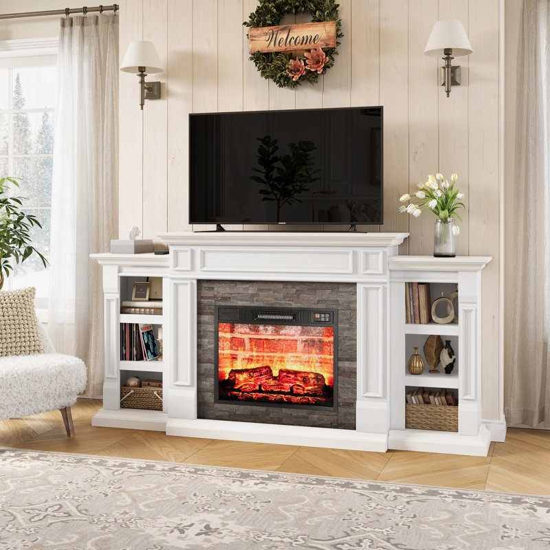 Aalieyah 72" W Electric Fireplace, White