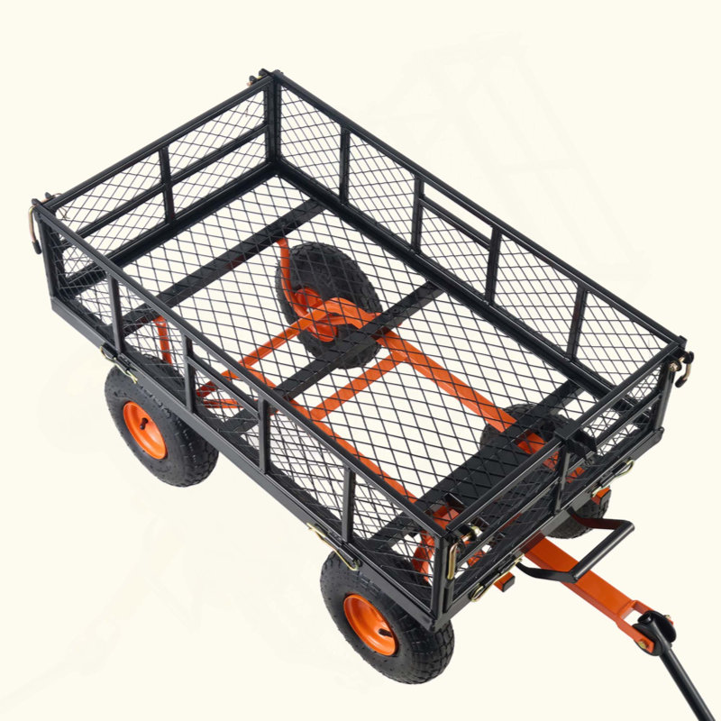 Chariot à benne basculante de jardin en métal avec cadre facile à assembler avec benne utilitaire avec poignée convertible 2-en-1 et pneus utilitaires d'une capacité de 880 lb