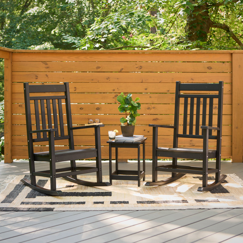 Ensemble de chaises berçantes Adirondack avec table en PEHD Margherita, Noir