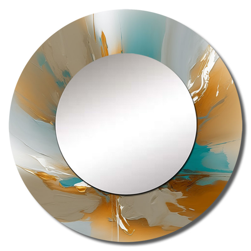 «Halback», marbre doré et turquoise Fuild Ink I - miroir mural unique en marbre, miroir rond doré, reproduction d'art en métal