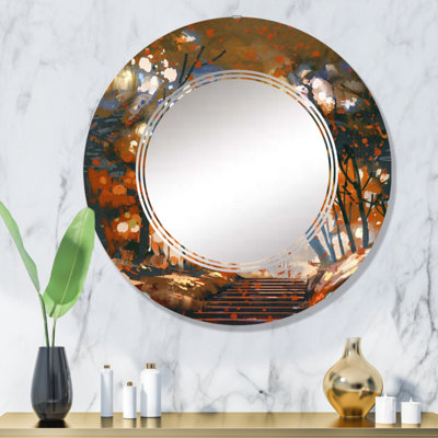 Escalier avec arbres dans le parc - Miroir mural traditionnel rond