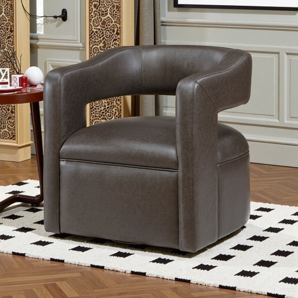 Latitude Run® Modern Swivel Accent Chair - Barrel Back Faux Leather ...