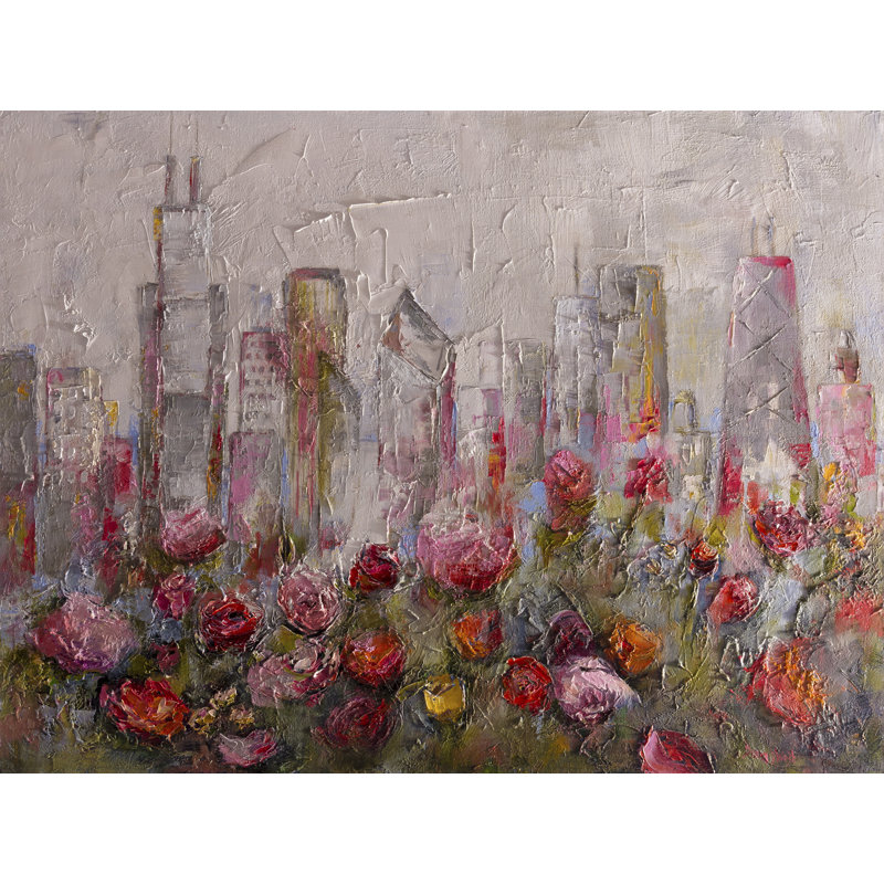 «Floral City», reproduction de peinture acrylique, H 12 po x l 16 po, Toile tendue