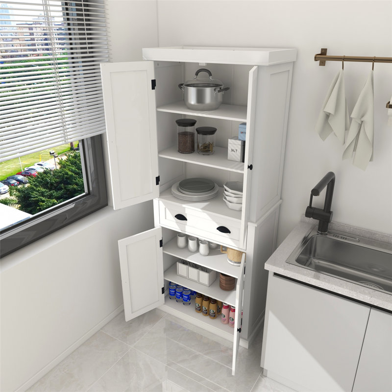 Kitchen Pantry Storage Cabinet With Storage Drawer And 2 Adjustable Shelves