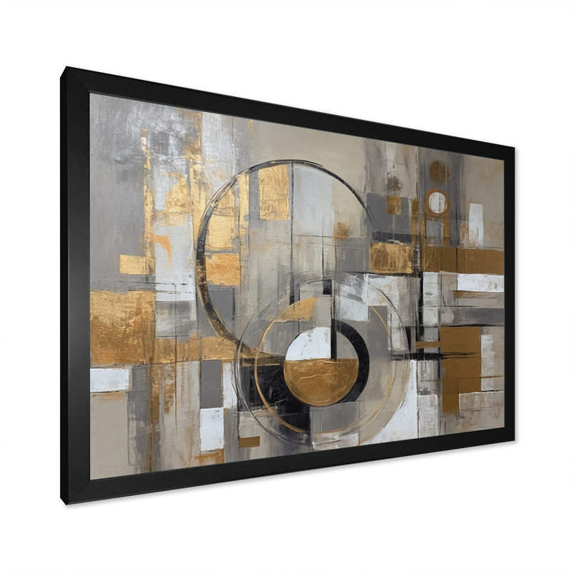 Or et gris, simplicité radicale I - art abstrait Mid-Century, Cadre simple noir, H 16 po x l 32 po x P 1 po