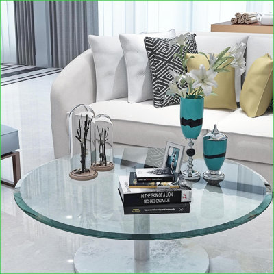 Plateau de table basse rond en verre trempé de 30 pouces - bords biseautés épais de 2/5 po, facile à nettoyer et amp; Conception sécuritaire