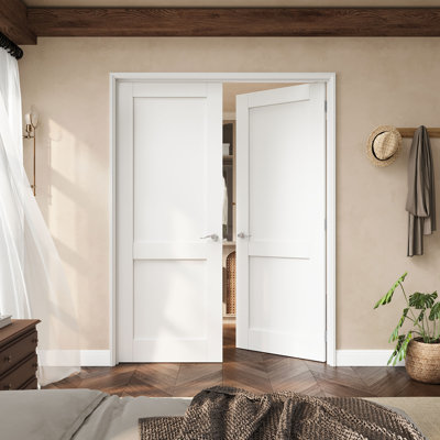 Porte française à 2 panneaux de 60 po x 80 po avec charnières argentées, plaque de porte à cadre solide avec cadre, porte intérieure française comme porte de garde-manger, porte de chambre à coucher, porte de buanderie, portes de placard, portes de chambre, loquet et levier de porte inclus
