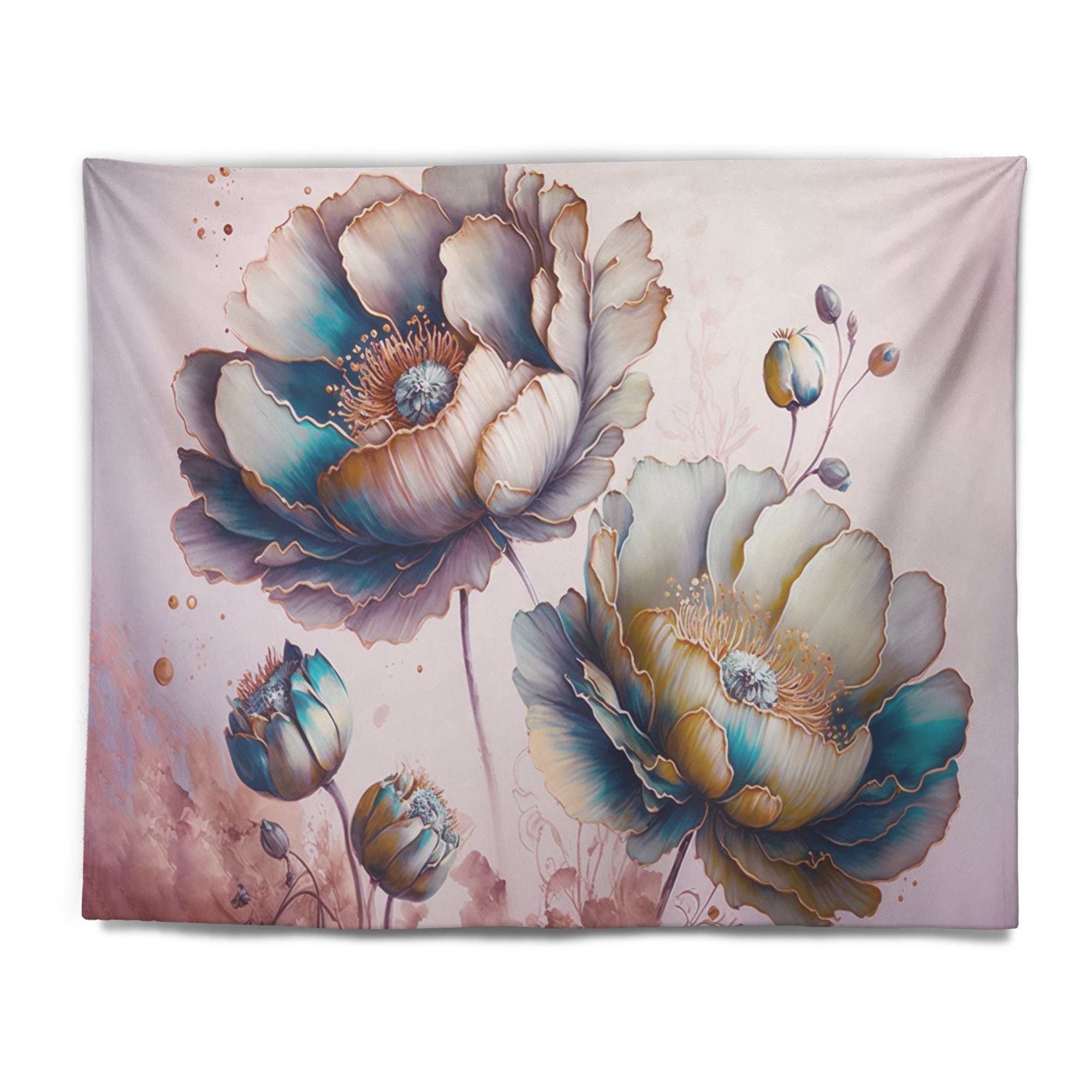 Vibrant Green Poppy Flowers I - Floral & Botanical Wall Tapestry