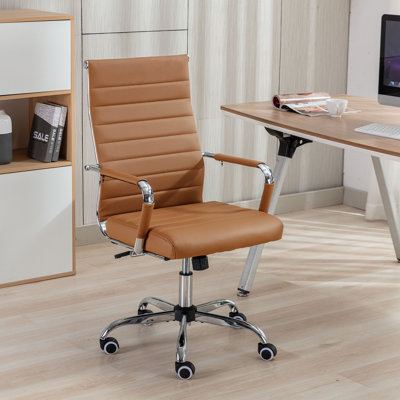 Chaise de bureau pivotante rembourrée en cuir Amance