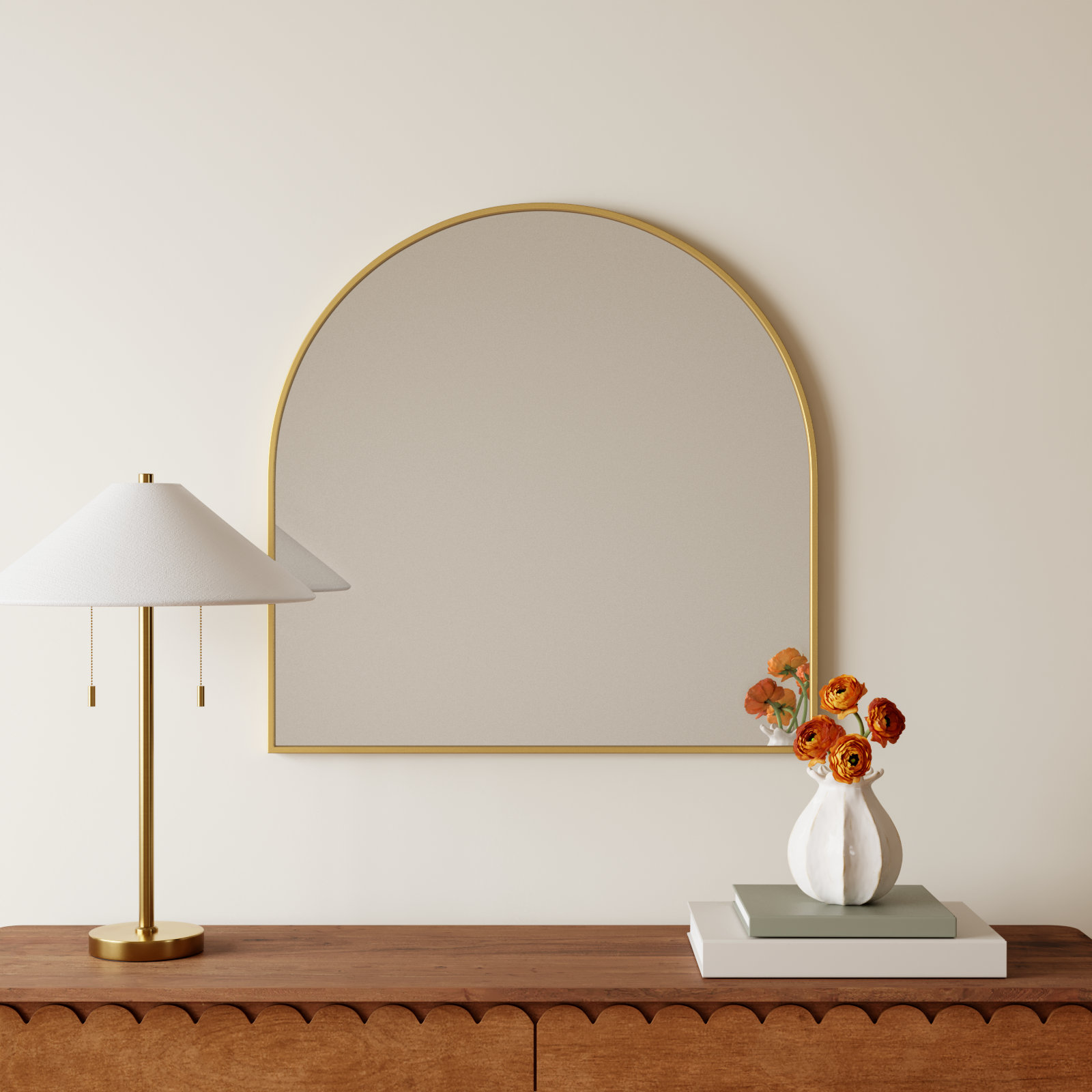 Sabine Metal Arch Wall Mirror, 30" x 30", Brass