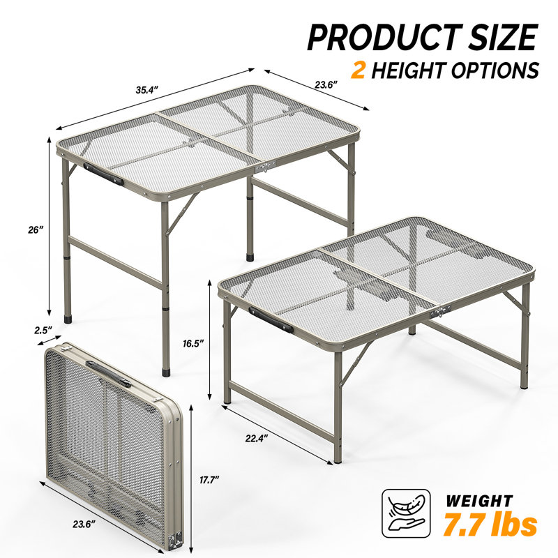 3 pi. Table de patio pliante rectangulaire, Gris