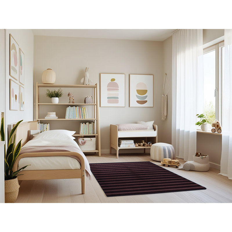 Tapis noir à rayures horizontales lavable à la machine, Rectangle 4 pi x 6 pi