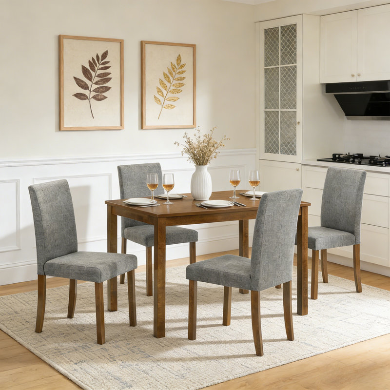 Ensemble de table de salle à manger moderne en bois massif pour 4 personnes avec chaises rembourrées, ensemble de table de cuisine rectangulaire 5 pièces, salon, petit espace, appartement