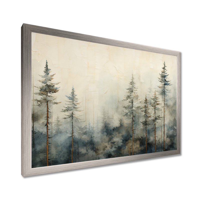 Minimalisme forêt de pins d'hiver - décoration murale forêt, H 16 po x l 32 po x P 1 po, Cadre simple argenté