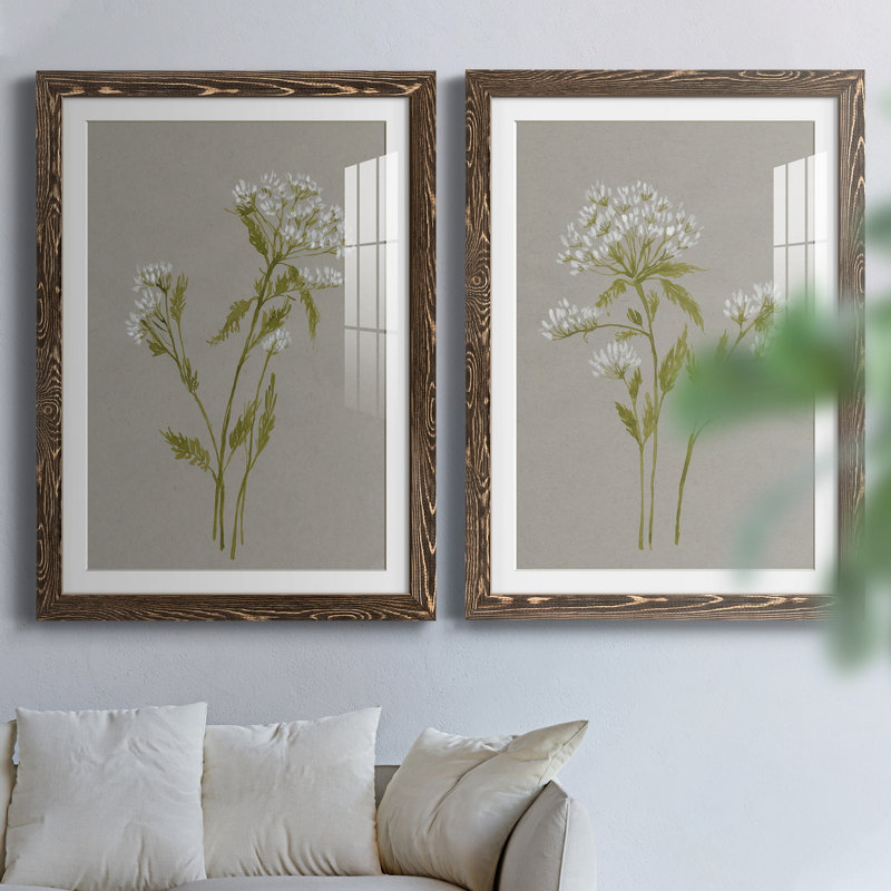White Field Flowers III - ensemble de 2 cadres photo, H 37,5 po x l 55 po x P 1,5 po, Noyer