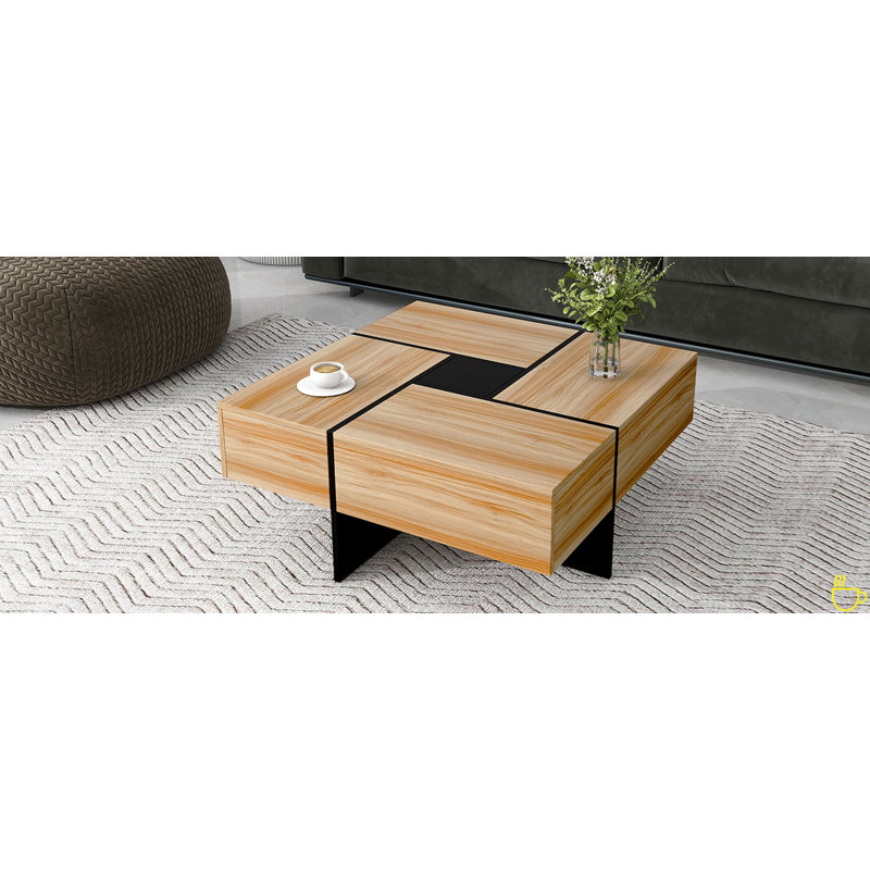 Coffee Table With 4 Hidden Storage Compartments, Square Cocktail Table With Extendable Sliding Tabletop, UV High-Gloss Design Center Table