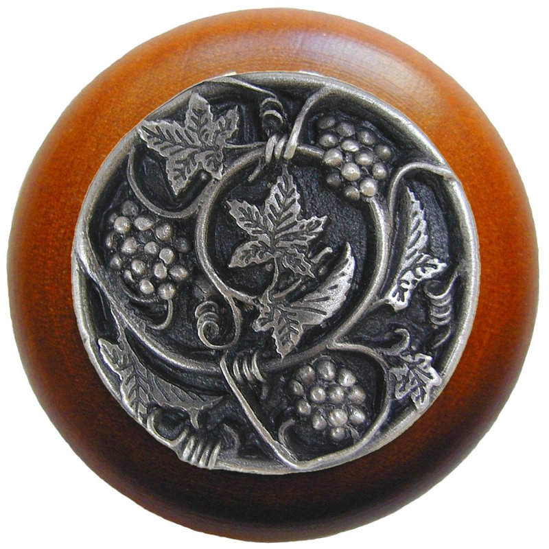 Poignée champignon 1,5 po de diamètre Tuscan, Étain antique / bois de cerisier