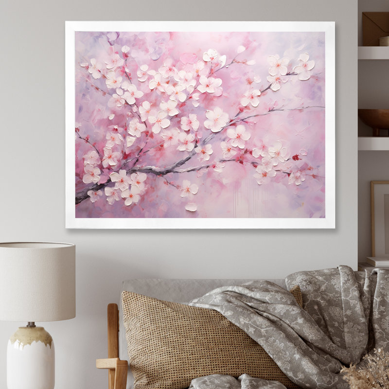 Minimalisme cerisier rose sur toile, Cadre simple blanc, H 12 po x l 20 po x P 1 po