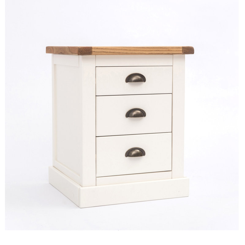 Brian 45 cm W Bedside Table, Natural/Off-White/Brass