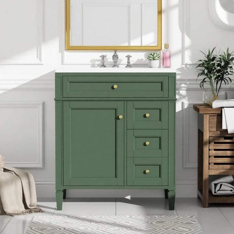 Meuble-lavabo de salle de bain 30 po avec lavabo supérieur, meuble-lavabo moderne avec 2 tiroirs et tiroir basculant, meuble-lavabo simple 
