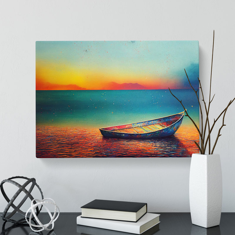 Stranded Boat On The Beach - Wrapped Canvas