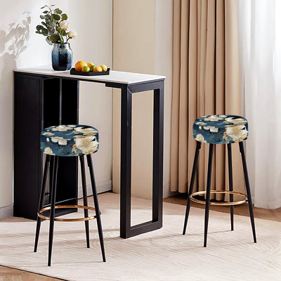 Orchidées asiatiques bleues et blanches à motif floral II - ensemble de 2 tabourets floraux