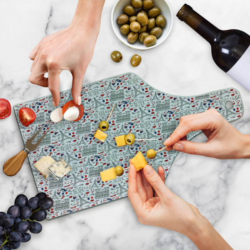 Ambesonne Eiffel Tempered Glass Cutting Board French Travel Pattern Multicolor