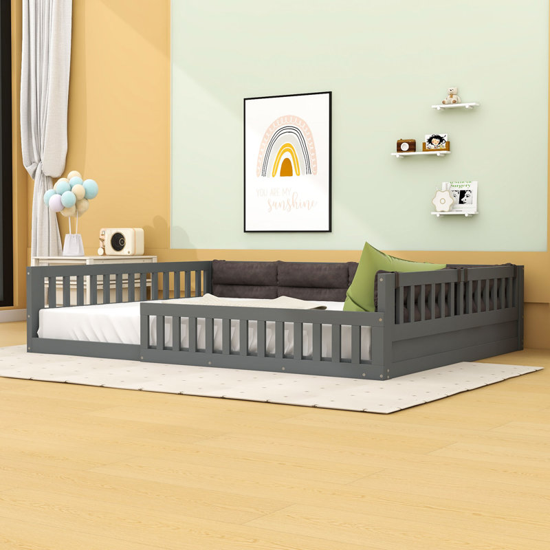 Tressa Full Size Upholstered Platform Bed with Slats, Gray