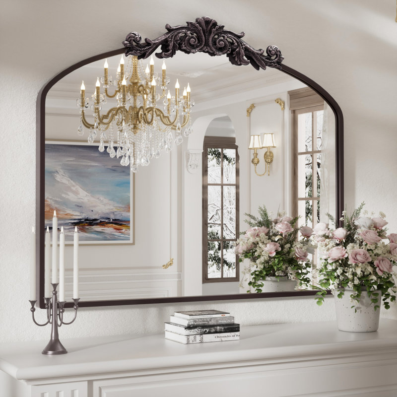 Vintage Antique Mirror with Baroque Ornate Frame, Bathroom Wall Mirror for Decor, Brown