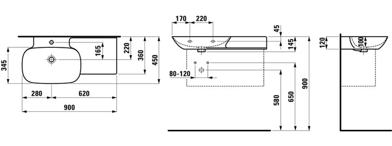 Ino 35.43'' L Bathroom Sink, Single Hole, Right Shelf