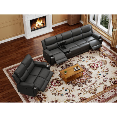  3 - Piece Modern Upholstered Reclining Sofa Set With Cup Holders & Storage
