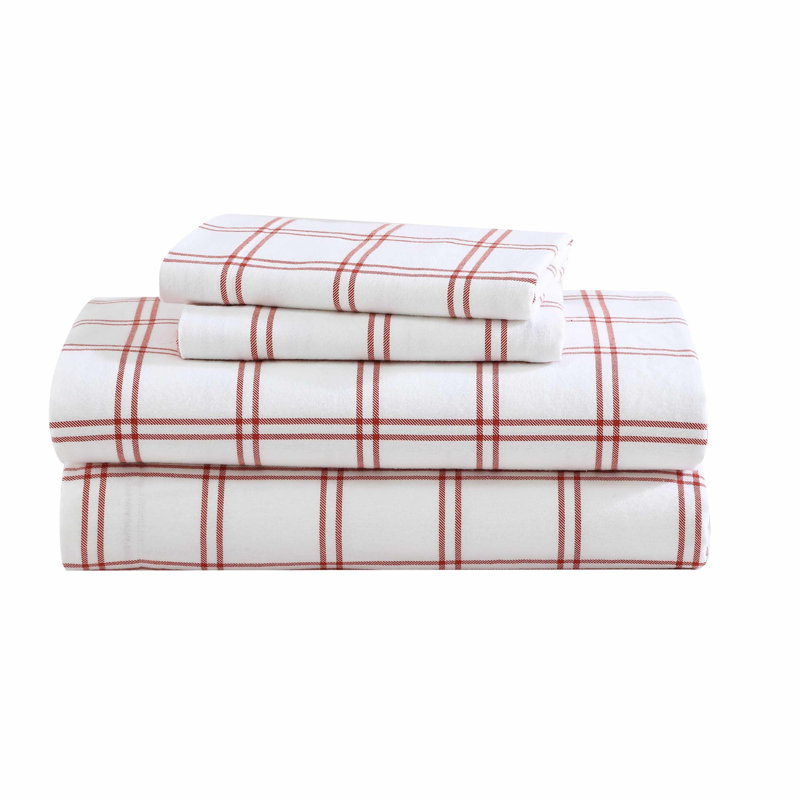 Ensemble de draps 100% coton 200 fils, Ensemble de draps pour lit double avec 2 taies d'o, Carreauté orange Westridge