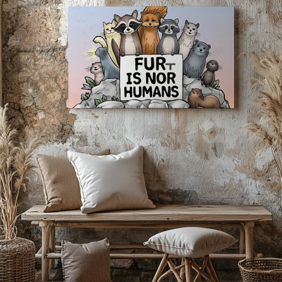 Canvas A Vibrant Group Of Cartoon Style Animals Stands Proudly Atop Wall Art A Rugged Sunlit Rocky Outcrop Their Diverse Textures Canvas Wall Art